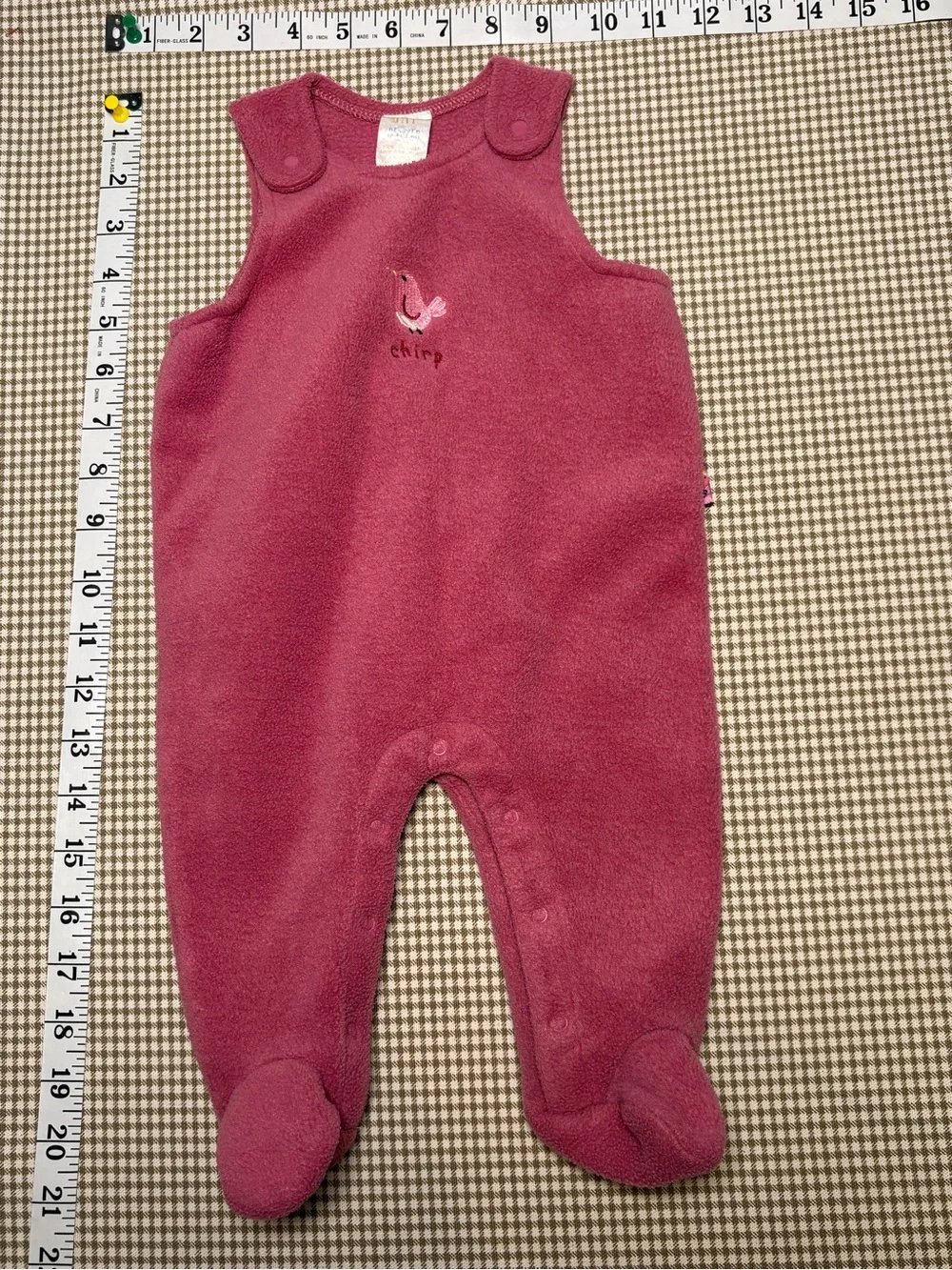 Y2K Baby Gap Pink Fleece Footed Romper Bird Embroidered Newborn Up to 3 Months